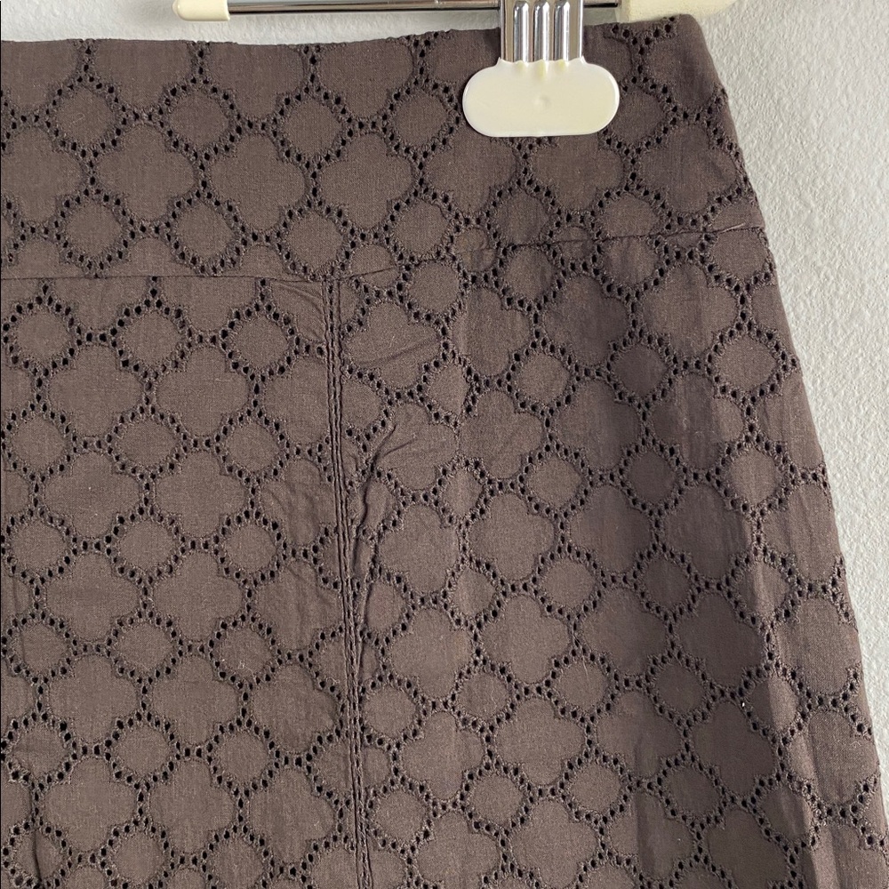 Cortefiel Boho Embroidered Eyelet Godet Skirt | Pleated, Lined, Side Zip | Brown - Picture 10 of 16